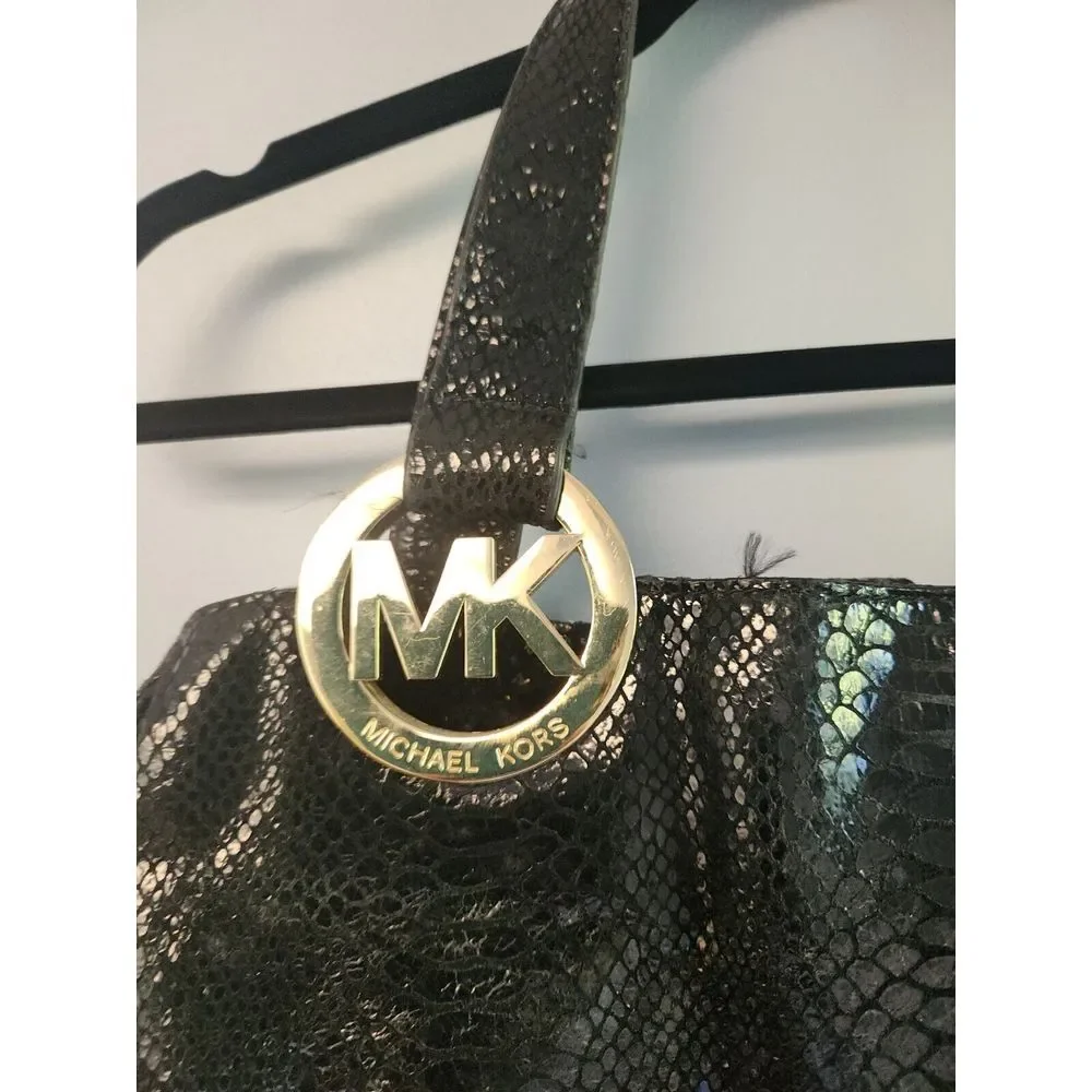 Michael Kors Medium Printed Snakeskin Leather Bag‎ Black